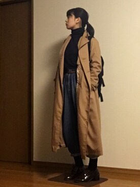 「ポニーテール」｜「アイテム（トレンチコート）」を使った、Aki さん（レディース・162cm）の春コーディネート