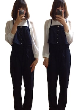 「寒かった」｜「アイテム（サロペット/オーバーオール）」を使った、mqy.さん（レディース・162cm）の冬コーディネート