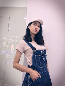 「MOUSSY（マウジー）のアイテム（サロペット/オーバーオール）」を使った、蔡William俊さん（レディース・168cm）の夏コーディネート