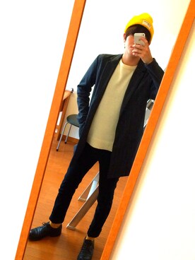 「BACK NUMBER（バックナンバー）のアイテム（チェスターコート）」を使った、臨太郎さん（メンズ・172cm）の春コーディネート