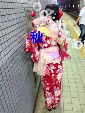 「浴衣」｜「アイテム（雑貨/ホビー）」を使った、かな(秋)さん（レディース・164cm）の夏コーディネート