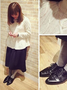 「URBAN RESEARCH Sonny Label（アーバンリサーチサニーレーベル）のSonny Label ケーブル編Aラインプルオーバー（ニット/セーター、ホワイト系）」を使った、tsuruokaさん（レディース・160cm）の秋コーディネート