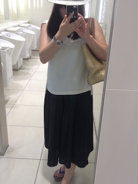 「OUVRAGE CLASSE（ウヴラージュクラス）のＶネックＢＬ（シャツ/ブラウス、ホワイト系）」を使った、もぐさん（レディース・153cm）の秋コーディネート