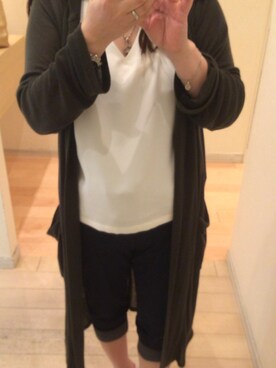 「OUVRAGE CLASSE（ウヴラージュクラス）のＶネックＢＬ（シャツ/ブラウス、ホワイト系）」を使った、もぐさん（レディース・153cm）の秋コーディネート