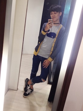 「5（ファイブ）のアイテム（アンサンブル）」を使った、Wellさん（メンズ・175cm）の秋コーディネート