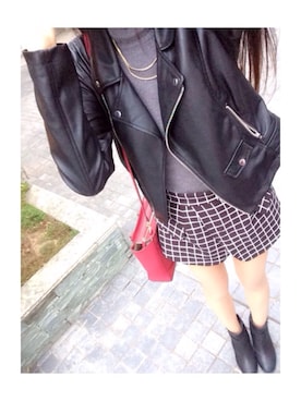 「model」｜「アイテム（ライダースジャケット）」を使った、chamさん（レディース・170cm）の秋コーディネート
