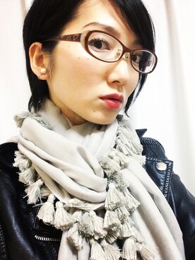 「パールアクセ」｜「アイテム（ライダースジャケット）」を使った、智恵莉/Chieriさん（レディース・153cm）の春コーディネート