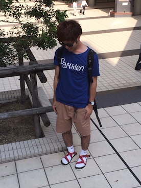 「黒リュック」｜「アイテム（サンダル）」を使った、yoshiさん（メンズ・165cm）の夏コーディネート