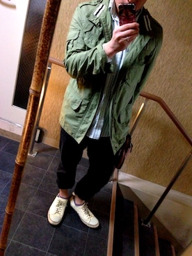 「寒い」｜「アイテム（ミリタリージャケット）」を使った、ryotaさん（メンズ・161cm）の春コーディネート