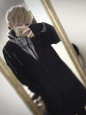 「JEANASIS（ジーナシス）のアイテム（チェスターコート、ブラック系）」を使った、EJIRIさん（レディース・162cm）の春コーディネート