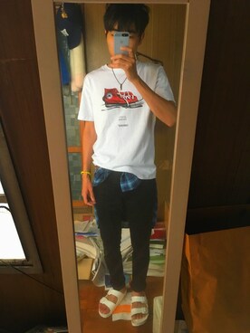 「アイテム（サンダル、ホワイト系）」を使った、Yuuさん（メンズ・168cm）の夏コーディネート