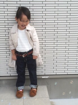 「ZARA（ザラ）のアイテム（トレンチコート、ベージュ系）」を使った、HITSUさん（キッズ・100cm）の秋コーディネート