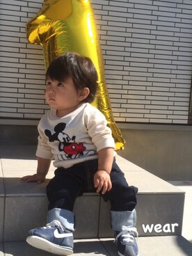 「BREEZE（ブリーズ）のDisney（ディズニー） セーター（ニット/セーター、ホワイト系）」を使った、HITSUさん（キッズ・100cm）の秋コーディネート