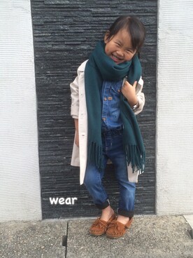 「ZARA（ザラ）のアイテム（シャツ/ブラウス、ブルー系）」を使った、HITSUさん（キッズ・100cm）の秋コーディネート