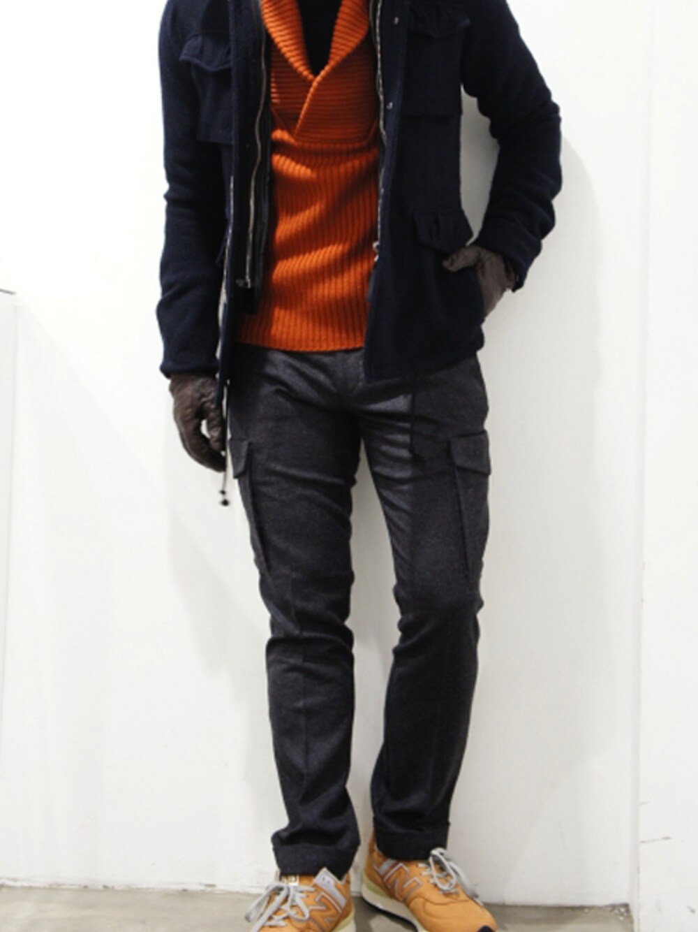 「New Balance、junhashimoto 、 M-65」｜「junhashimotoのSHAWL COLLAR PULL OVER（ニット/セーター）」を使った、bara_jhNAGOYAさん（メンズ・170cm）の秋コーディネートの1枚目の写真