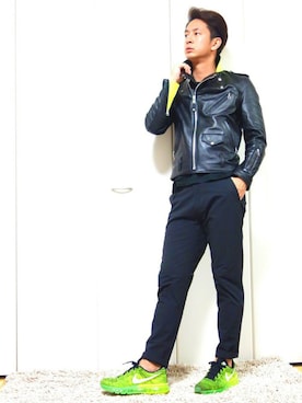「SOPHNET.（ソフネット）のアイテム（ライダースジャケット）」を使った、mitsuruさん（メンズ・177cm）の冬コーディネート