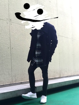 「寒い」｜「アイテム（ピーコート）」を使った、ULS.さん（メンズ・180cm）の春コーディネート