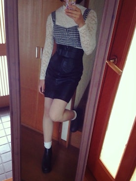 「ハイウエストスカート」｜「アイテム（その他）」を使った、momoさん（レディース・156cm）の春コーディネート