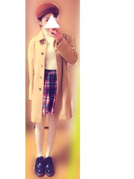 「白タイツ」｜「アイテム（ステンカラーコート）」を使った、momoさん（レディース・156cm）の冬コーディネート