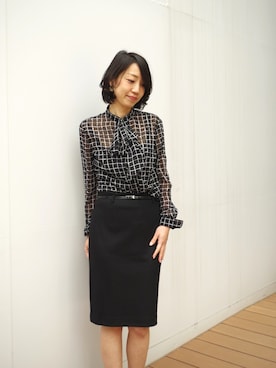 「ボウタイ」｜Emmaさん（レディース・161cm）の秋コーディネート