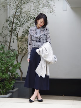 「ボウタイ」｜Emmaさん（レディース・161cm）の秋コーディネート