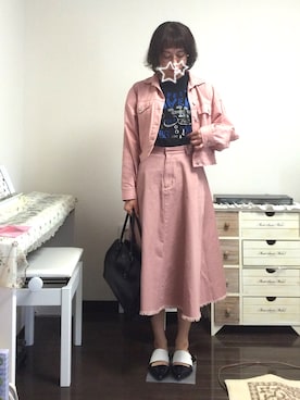 「AMERI」｜「アイテム（デニムジャケット）」を使った、きのぴ◎さん（レディース・165cm）の春コーディネート