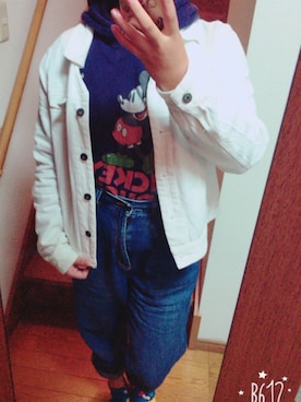 「サンキのアイテム（デニムジャケット、ホワイト系）」を使った、loveさん（レディース・157cm）の秋コーディネート