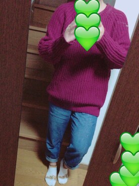 「LOWRYS FARM（ローリーズファーム）のアイテム（ニット/セーター、レッド系）」を使った、loveさん（レディース・157cm）の秋コーディネート