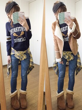 「ISBIT（アイズビット）のアイテム（ジャケット/アウター）」を使った、mikiさん（レディース・158cm）の秋コーディネート