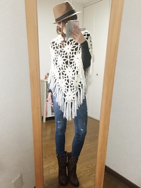 「MERCURYDUO（マーキュリーデュオ）のアイテム（ポンチョ）」を使った、mikiさん（レディース・158cm）の冬コーディネート
