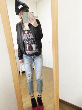 「ロックT」｜「アイテム（ブルゾン）」を使った、mikiさん（レディース・158cm）の冬コーディネート