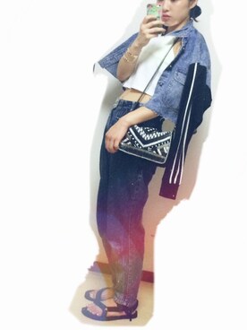 「FIG&VIPER（フィグアンドバイパー）のアイテム（デニムジャケット）」を使った、Kikuchi Ayakaさん（レディース・163cm）の夏コーディネート