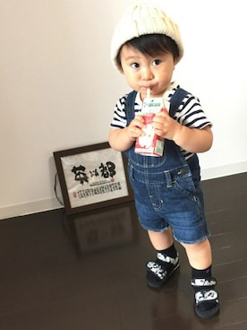 「お揃い」｜「アイテム（サロペット/オーバーオール）」を使った、eitomanさん（キッズ・80cm）の夏コーディネート