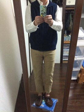 「BLUE BLUE（ブルーブルー）のアイテム（ベスト）」を使った、ダイコンさん（メンズ・165cm）の秋コーディネート