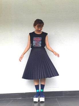 「ZARA（ザラ）のアイテム（スカート、ブラック系）」を使った、企鹅0528さん（レディース・160cm）の夏コーディネート