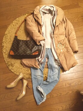 「ケーブルニット」｜「アイテム（ポンチョ）」を使った、kaorinさん（レディース・156cm）の冬コーディネート
