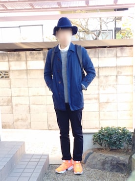 「ツバ広ハット」｜「アイテム（ステンカラーコート）」を使った、usuさん（メンズ・175cm）の秋コーディネート