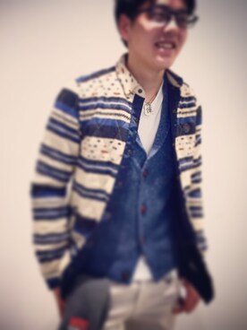 「Abercrombie&Fitch（アバークロンビーアンドフィッチ）のアイテム（カーディガン/ボレロ）」を使った、Makyさん（メンズ・175cm）の秋コーディネート