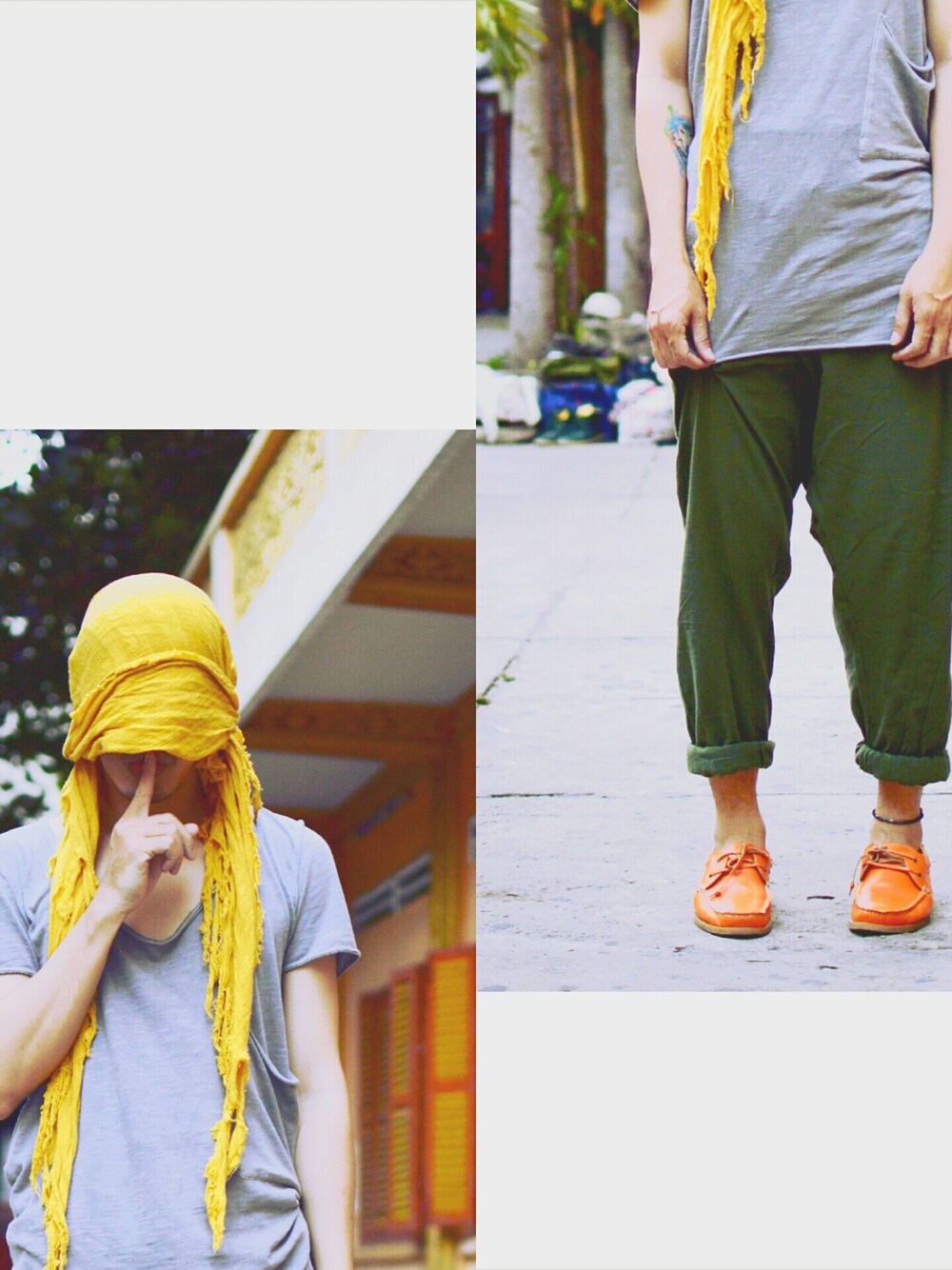 「ootd , street」｜「H&Mのアイテム（シャツ/ブラウス、グレー系）」を使った、Nghia Oc Daoさん（メンズ・173cm）の春コーディネートの1枚目の写真