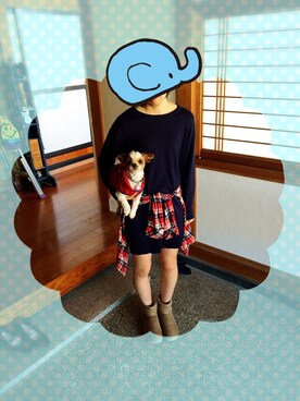 「GU（ジーユー）のアイテム（ワンピース、ブルー系）」を使った、rayのんのさん（レディース・160cm）の秋コーディネート