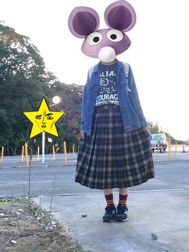 「しまむら（シマムラ）のアイテム（デニムジャケット、ブルー系）」を使った、rayのんのさん（レディース・160cm）の秋コーディネート