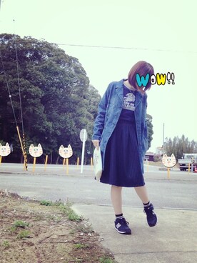 「ScoLar（スカラー）の刺しゅう大好き∪･ω･∪（デニムジャケット、ブルー系）」を使った、rayのんのさん（レディース・160cm）の春コーディネート