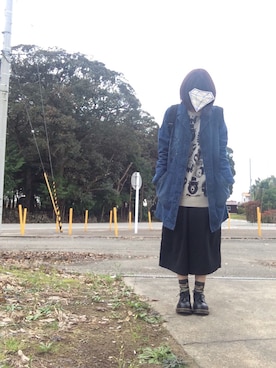 「Design Tshirts Store graniph（デザイン　ティーシャツ　ストア　グラニフ）のアイテム（ニット/セーター、ホワイト系）」を使った、rayのんのさん（レディース・160cm）の冬コーディネート