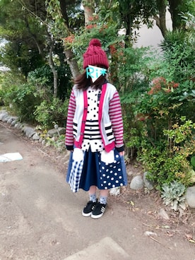 「にらめっこーで」｜「アイテム（ニットキャップ/ビーニー）」を使った、Ri*さん（レディース・152cm）の秋コーディネート