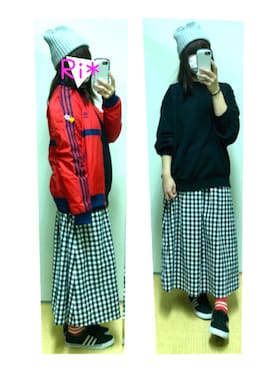 「アイテム（ジャージ、レッド系）」を使った、Ri*さん（レディース・152cm）の冬コーディネート