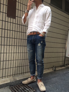 「NANO universe（ナノユニバース）のアイテム（モカシン/デッキシューズ）」を使った、こ→さん（メンズ・168cm）の春コーディネート