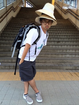 「麦わら帽」｜ダサ坊の森さん（メンズ・177cm）の夏コーディネート