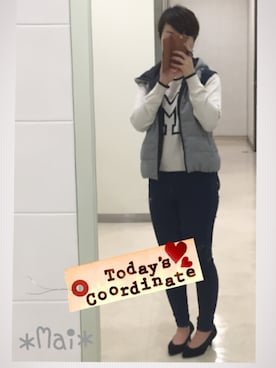 「Discoat」｜「アイテム（ダウンベスト）」を使った、𝚖𝚊𝚒☺︎さん（レディース・156cm）の秋コーディネート