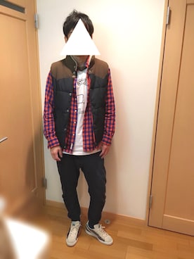 「H&M（エイチ・アンド・エム）のアイテム（ダウンベスト）」を使った、Hideさん（メンズ・176cm）の春コーディネート
