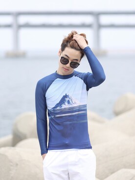 「blue」｜「アイテム（水着/着物・浴衣）」を使った、thestudioKさん（メンズ・180cm）の夏コーディネート